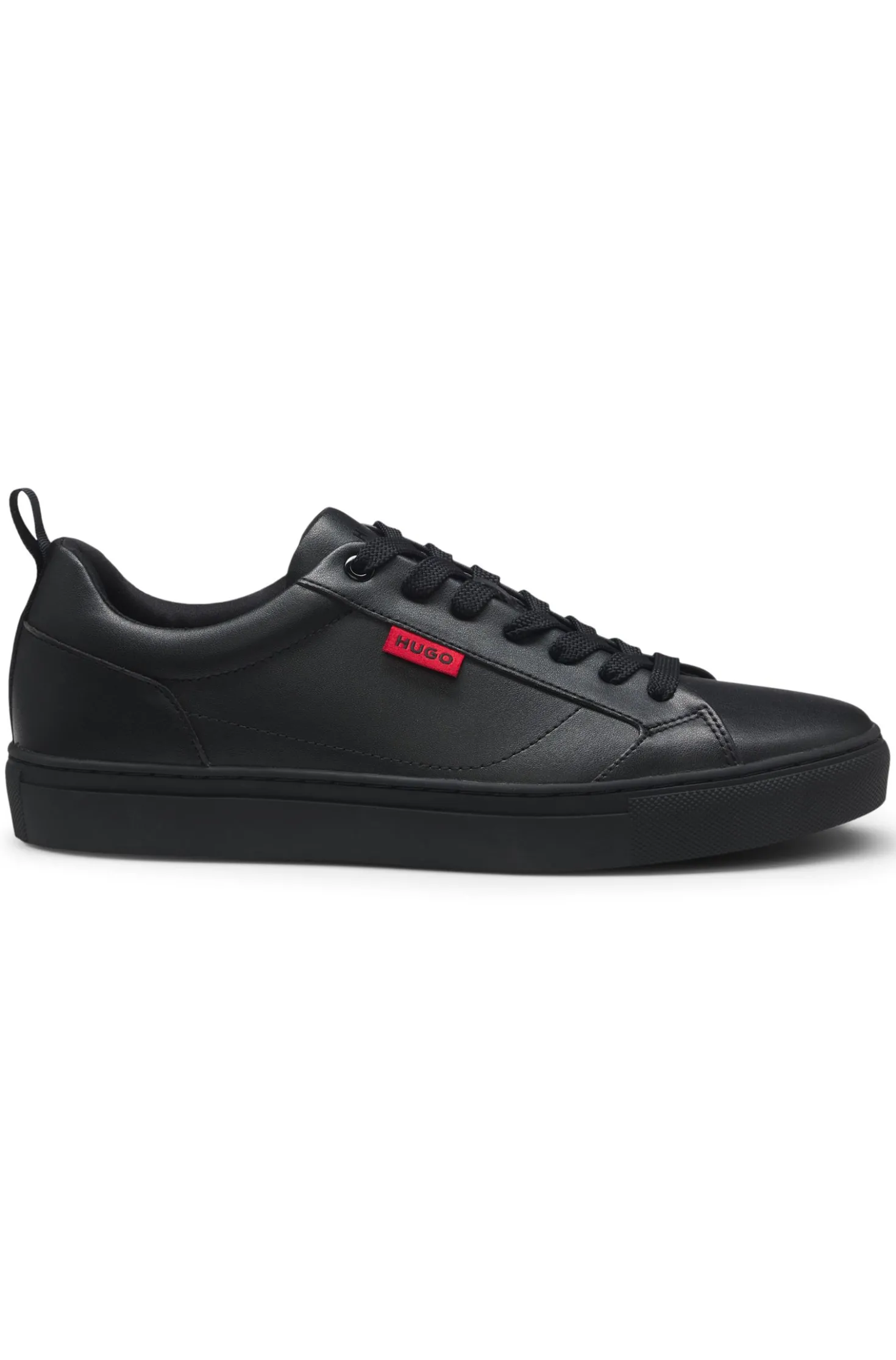Faux-leather trainers with red logo flag