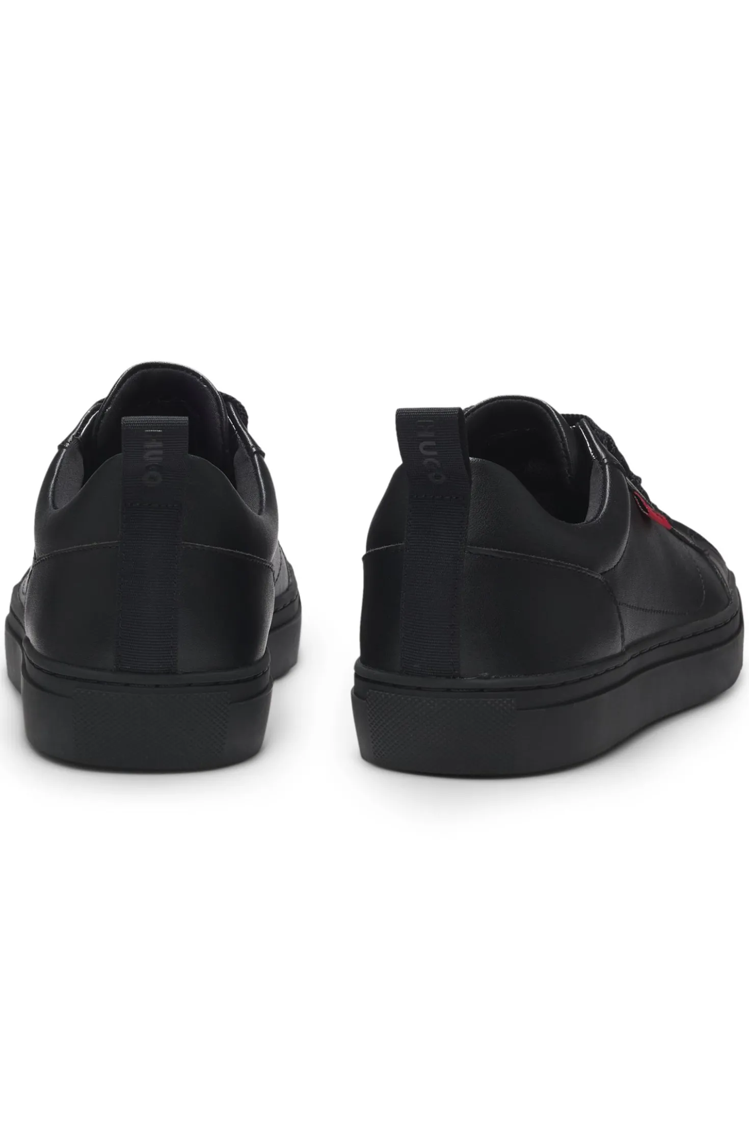 Faux-leather trainers with red logo flag
