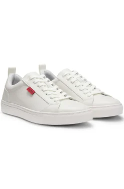 Faux-leather trainers with red logo flag
