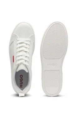 Faux-leather trainers with red logo flag