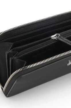 Faux-leather ziparound wallet with stacked logo