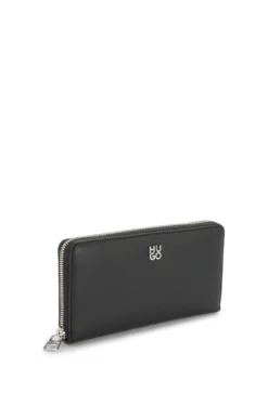Faux-leather ziparound wallet with stacked logo