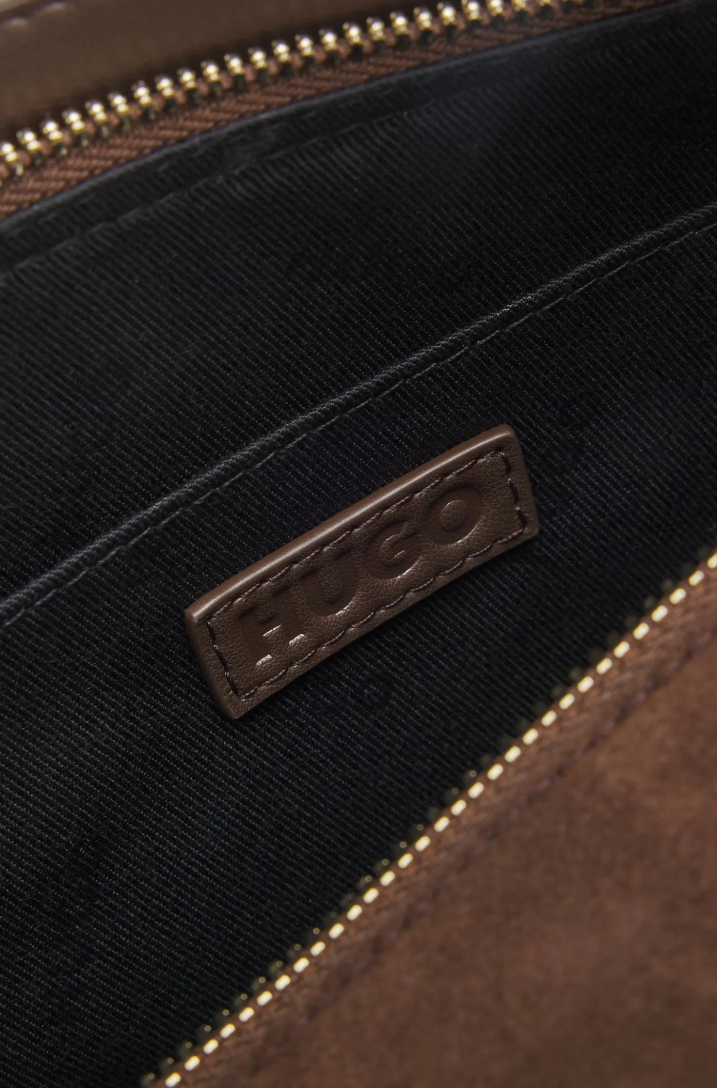 Faux-suede handbag with metallic stacked logo