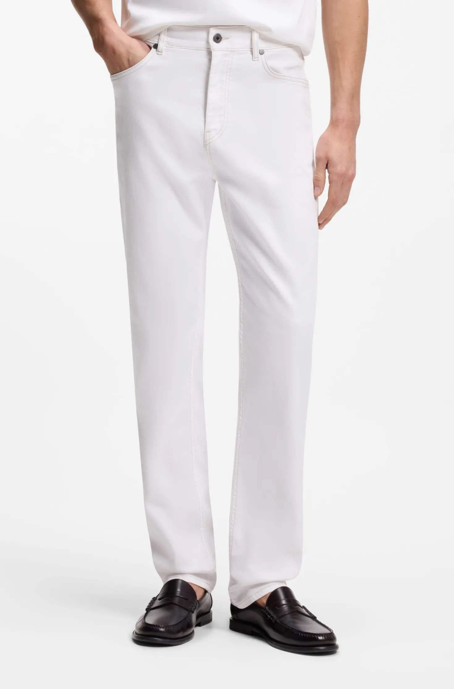 Five-pocket jeans in white stretch denim