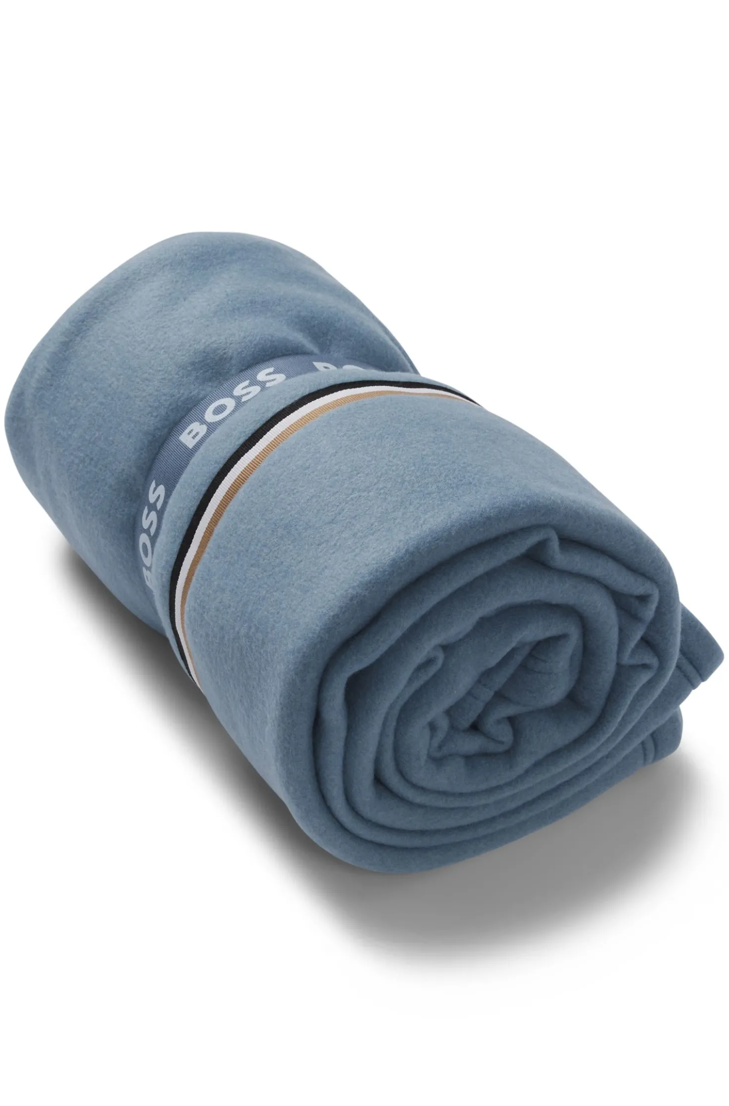Fleece throw with signature-stripe ribbon