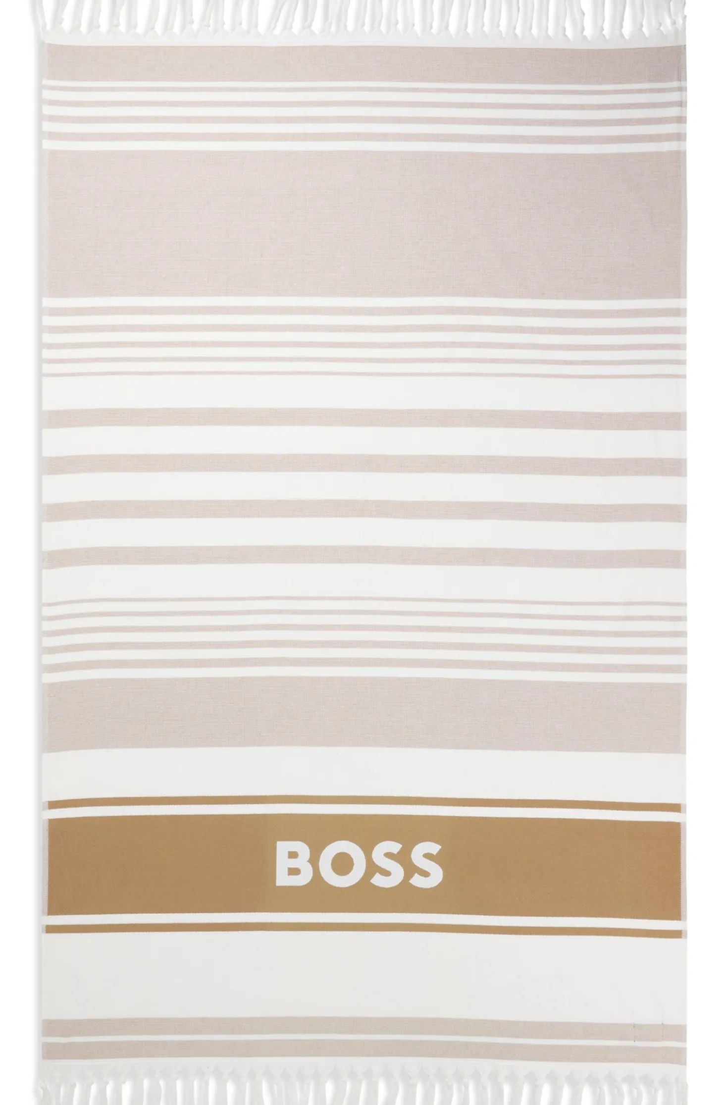 Fringed logo beach towel in cotton jacquard