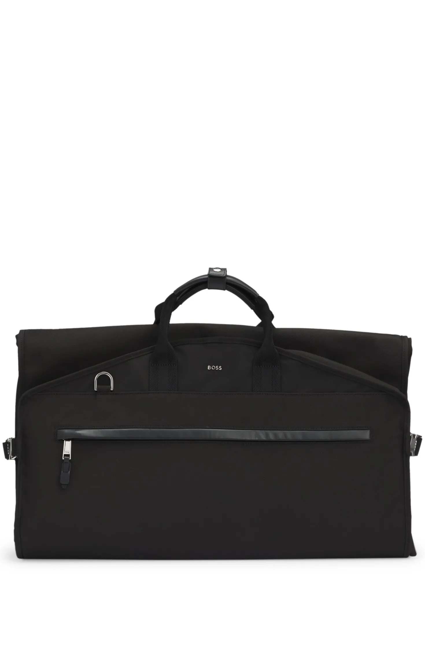 Garment bag with leather trims