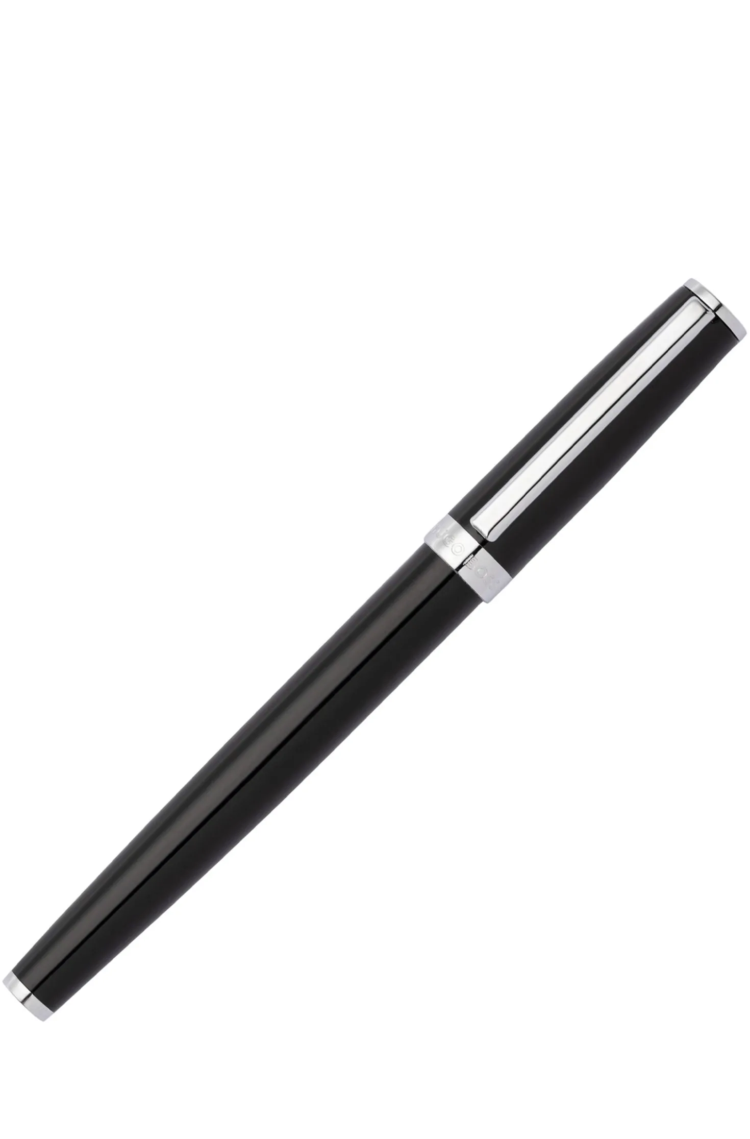 Glossy-black lacquer fountain pen with logo ring