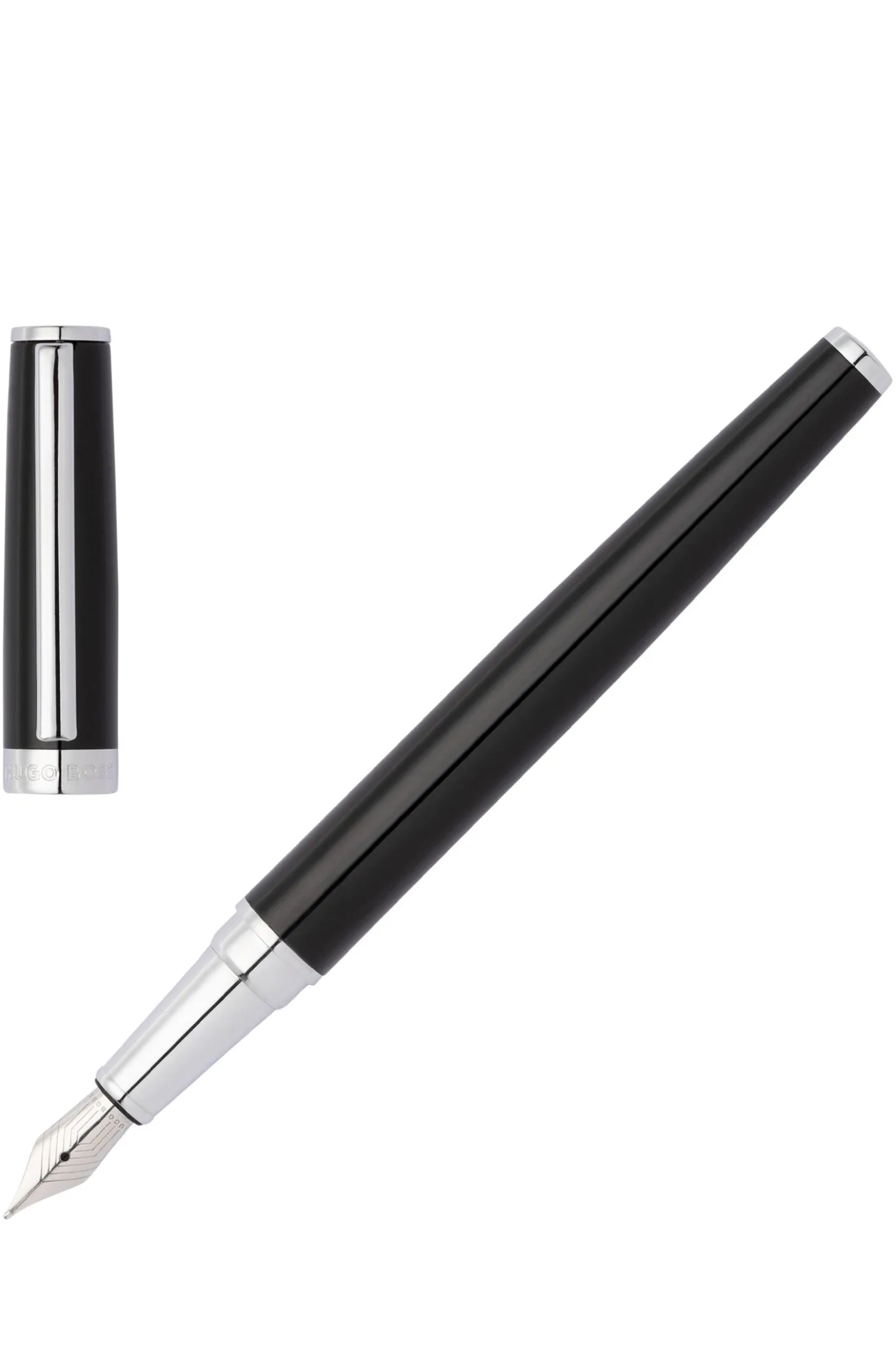 Glossy-black lacquer fountain pen with logo ring