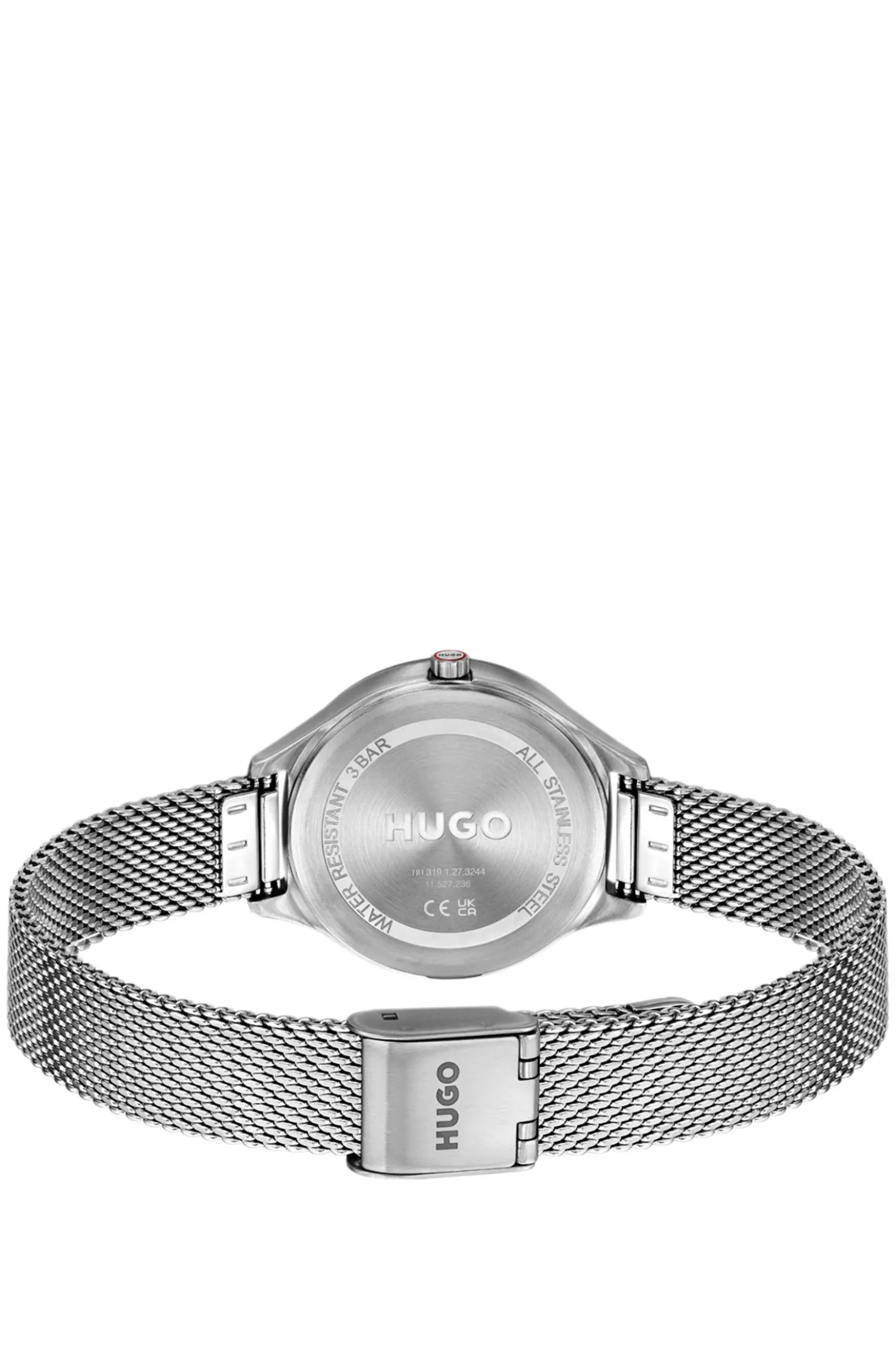 #Glossy stainless-steel watch with crystal markers