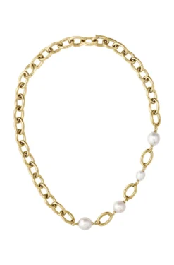 Gold-tone chain necklace with freshwater pearls