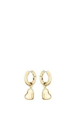 Gold-tone huggie hoop earrings with heart charms