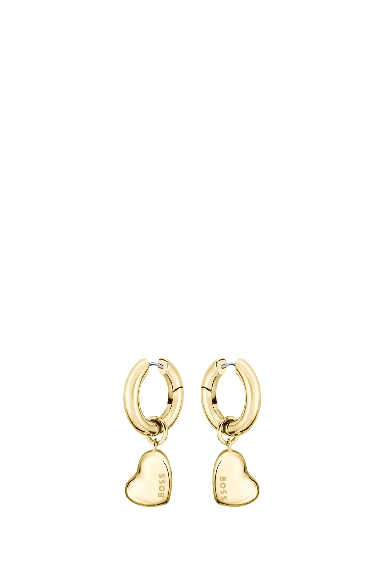 Gold-tone huggie hoop earrings with heart charms