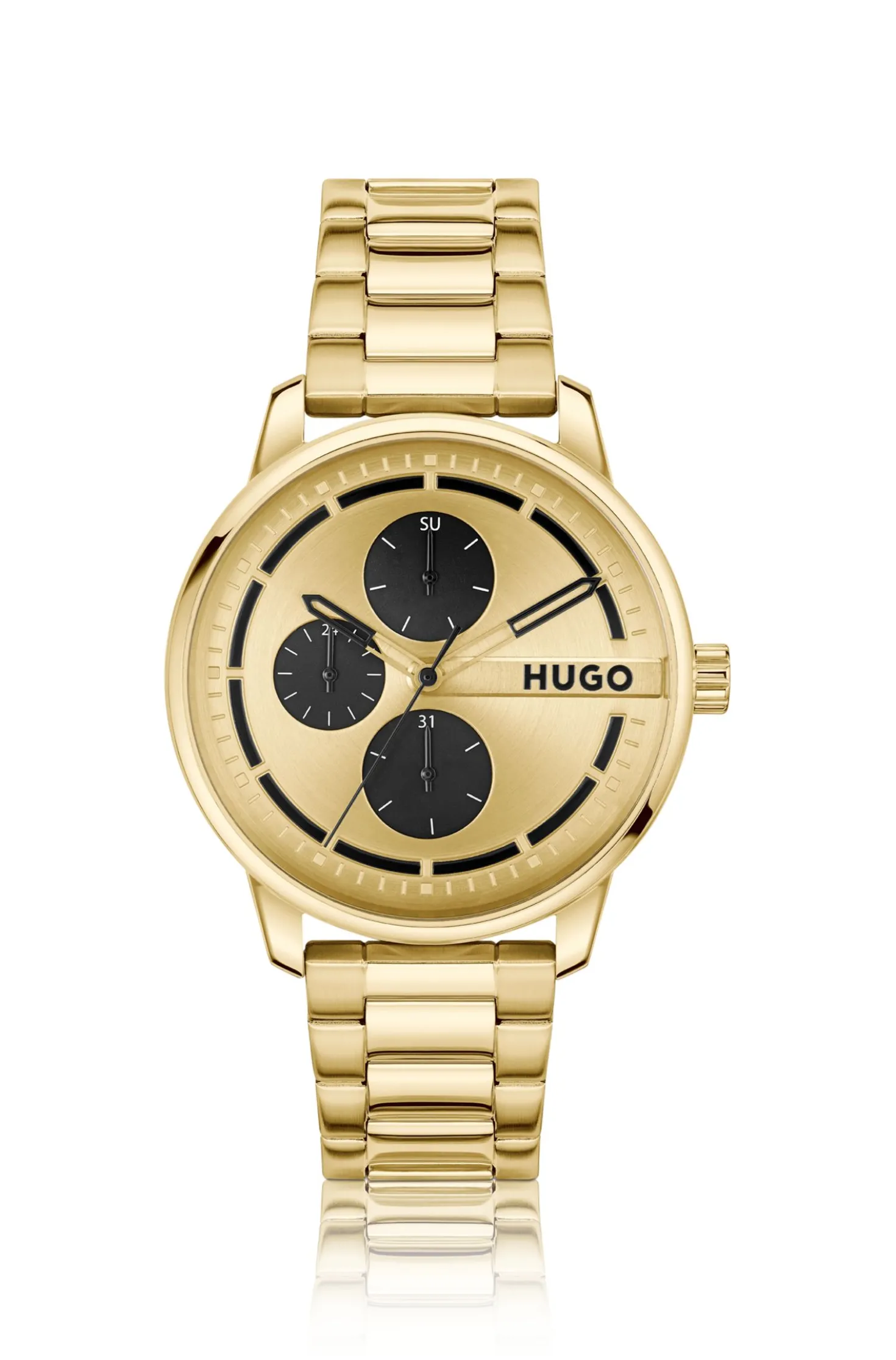 Gold-tone watch with black subeyes