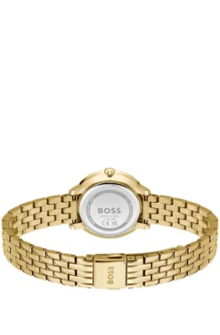 Gold-tone watch with silver-white dial