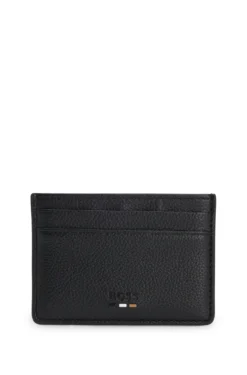 Grained faux-leather card holder with signature-stripe trim