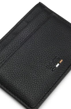 Grained faux-leather card holder with signature-stripe trim