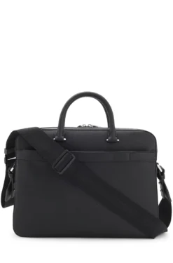 Grained faux-leather document case with signature-stripe trim