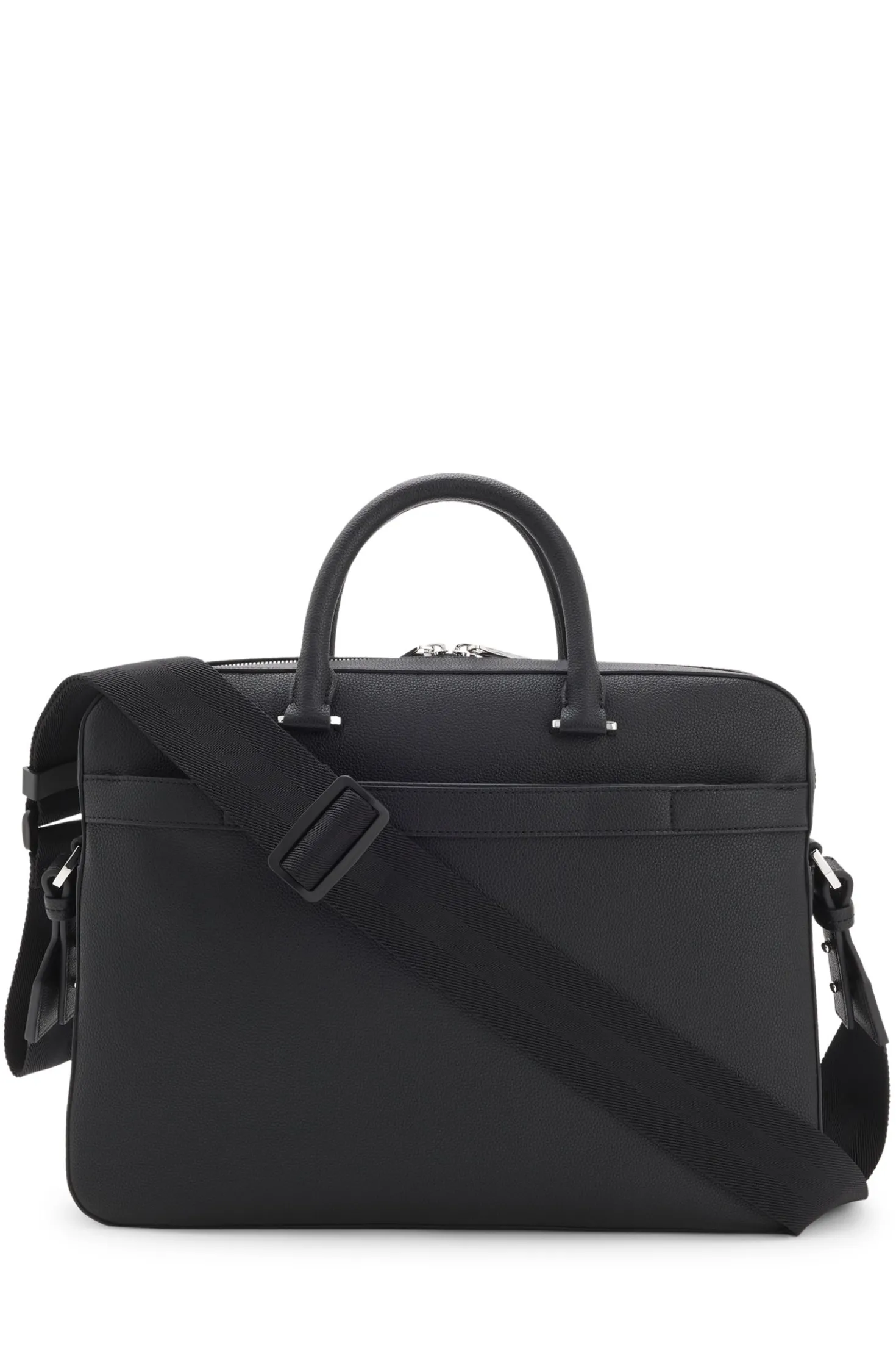 Grained faux-leather document case with signature-stripe trim