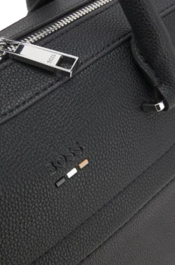 Grained faux-leather document case with signature-stripe trim