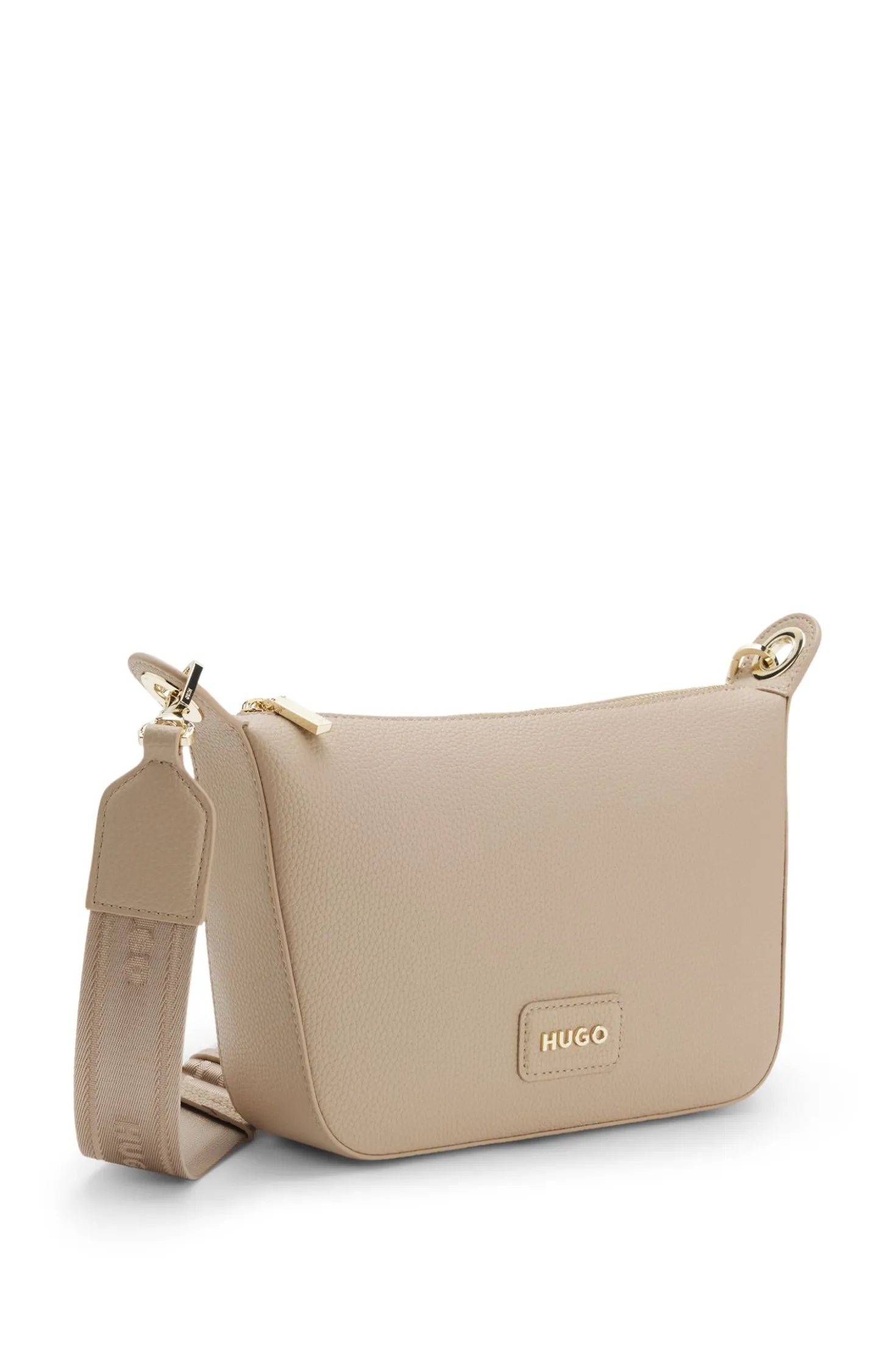 Grained faux-leather shoulder bag with gold-tone hardware