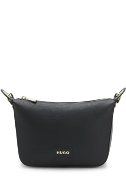 Grained faux-leather shoulder bag with gold-tone hardware