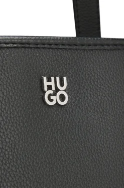 Grained faux-leather tote bag with stacked-logo trim