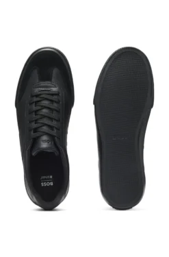 Grained faux-leather trainers with genuine leather trims