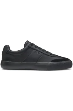 Grained faux-leather trainers with genuine leather trims