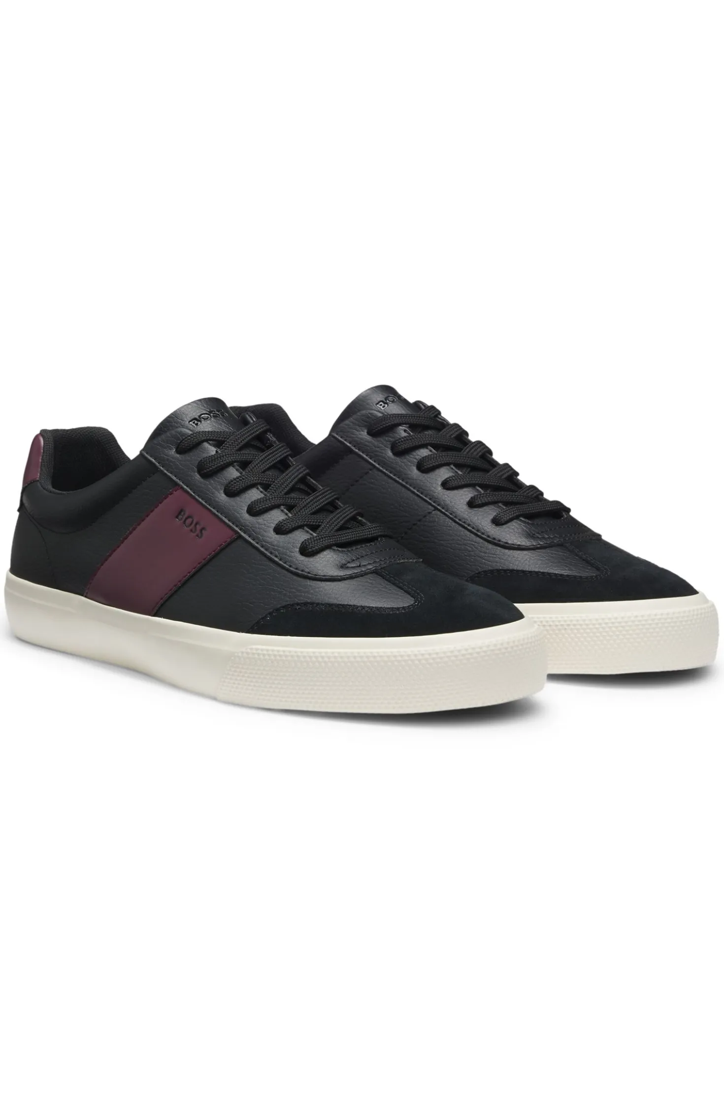 Grained faux-leather trainers with leather trims