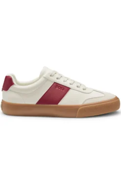 Grained faux-leather trainers with genuine leather trims