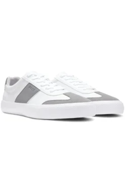Grained faux-leather trainers with genuine leather trims