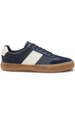 Grained faux-leather trainers with genuine leather trims