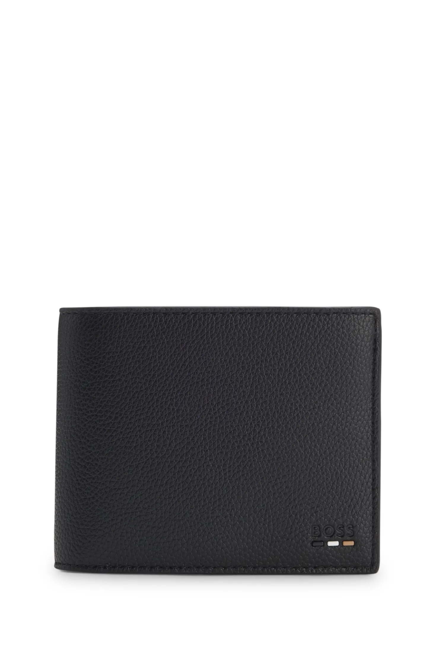 Grained faux-leather trifold wallet with signature-stripe trim
