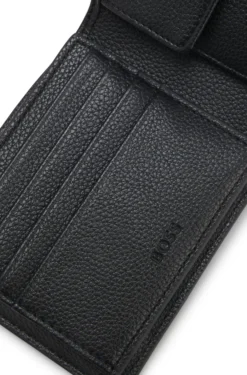 Grained faux-leather trifold wallet with signature-stripe trim