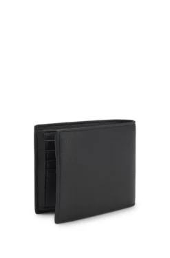 Grained faux-leather trifold wallet with signature-stripe trim