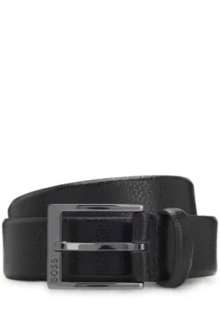 Grained Italian-leather belt with gunmetal pin buckle