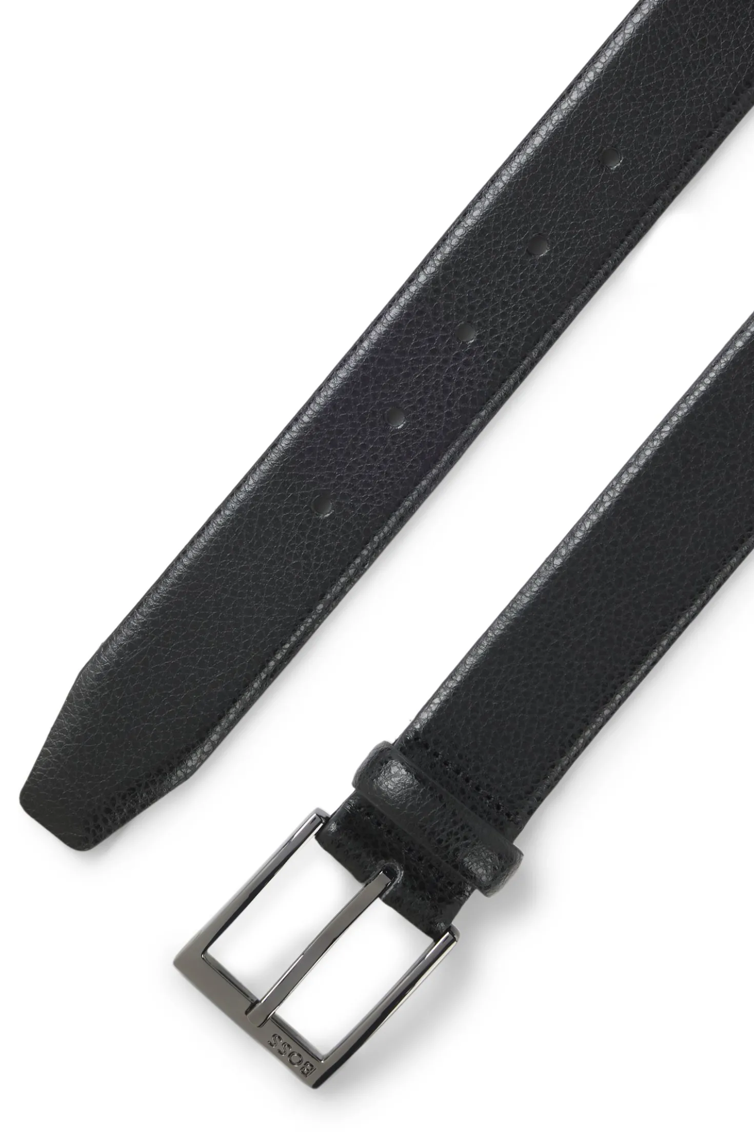 Grained Italian-leather belt with gunmetal pin buckle