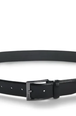 Grained Italian-leather belt with gunmetal pin buckle