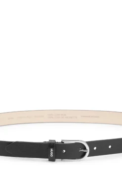 Grained Italian-leather belt with logo trim