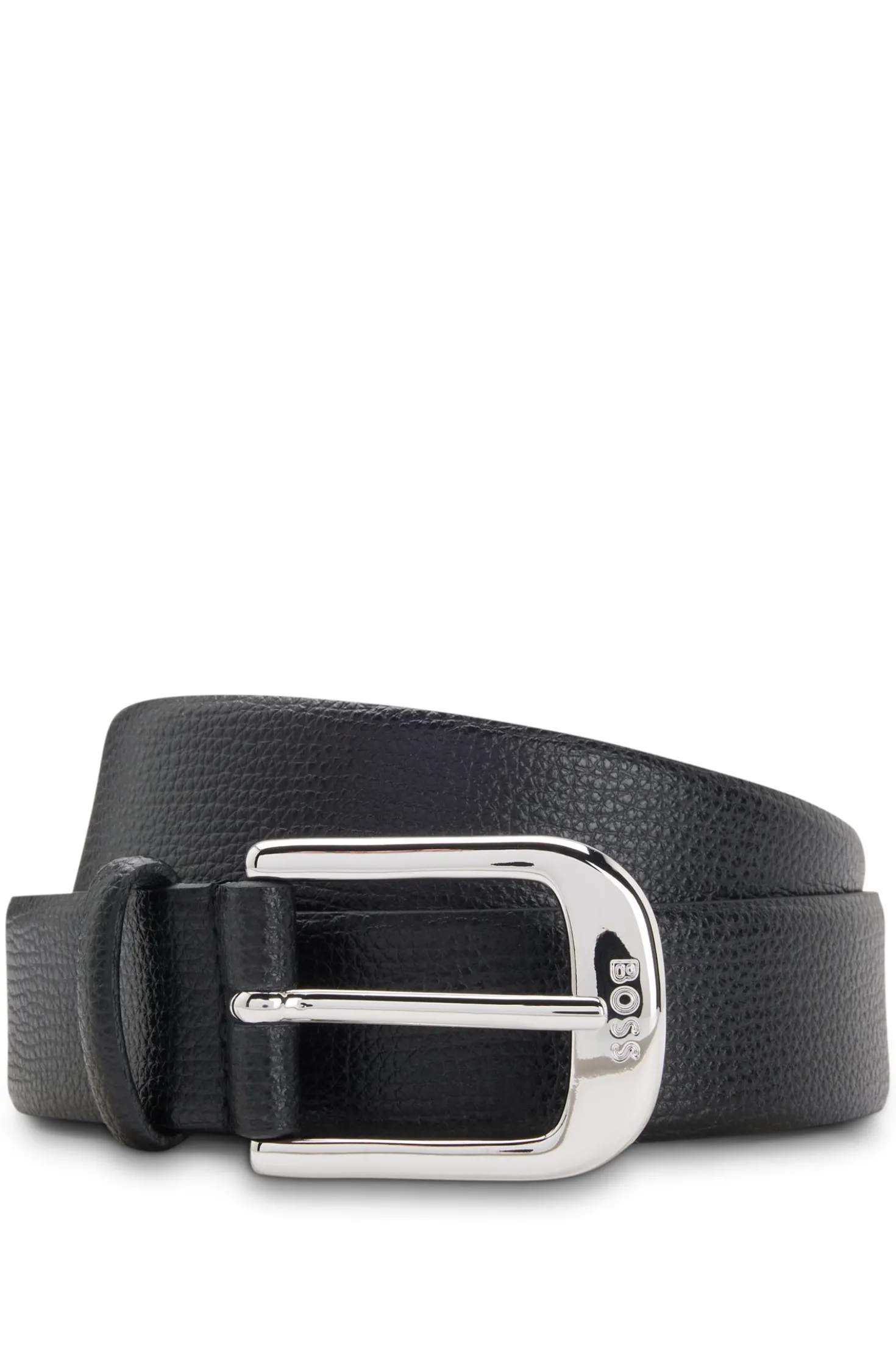 Grained Italian-leather belt with polished pin buckle