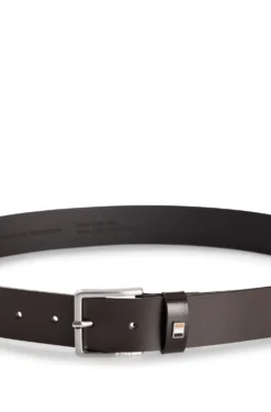 Grained-leather belt with red stitching