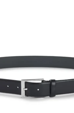 Grained-leather belt with silver-tone hardware