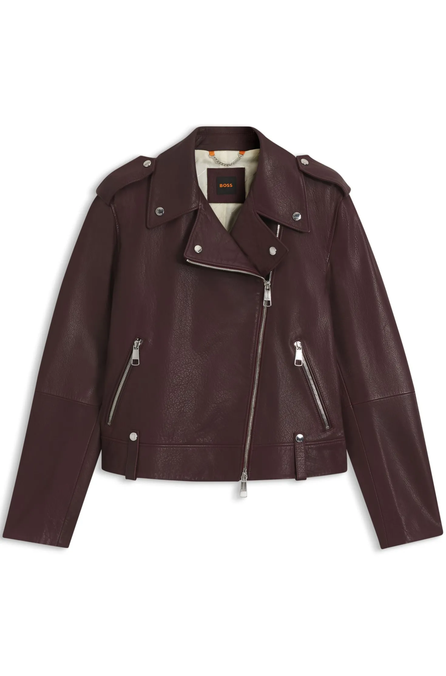 Grained-leather biker jacket with zips and studs