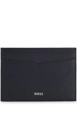 Grained-leather card holder with logo lettering