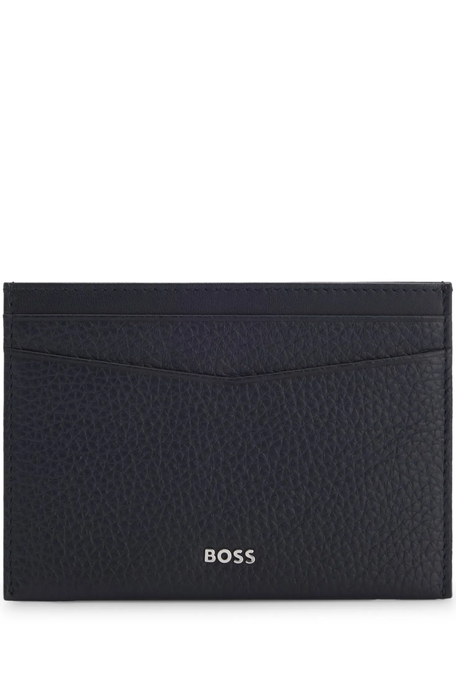 Grained-leather card holder with logo lettering