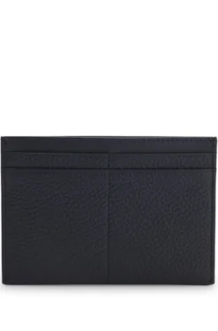 Grained-leather card holder with logo lettering