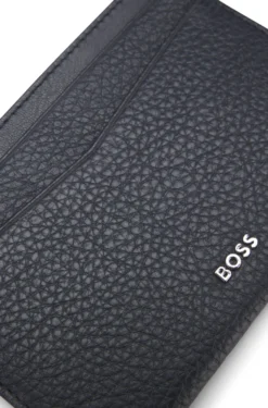 Grained-leather card holder with logo lettering