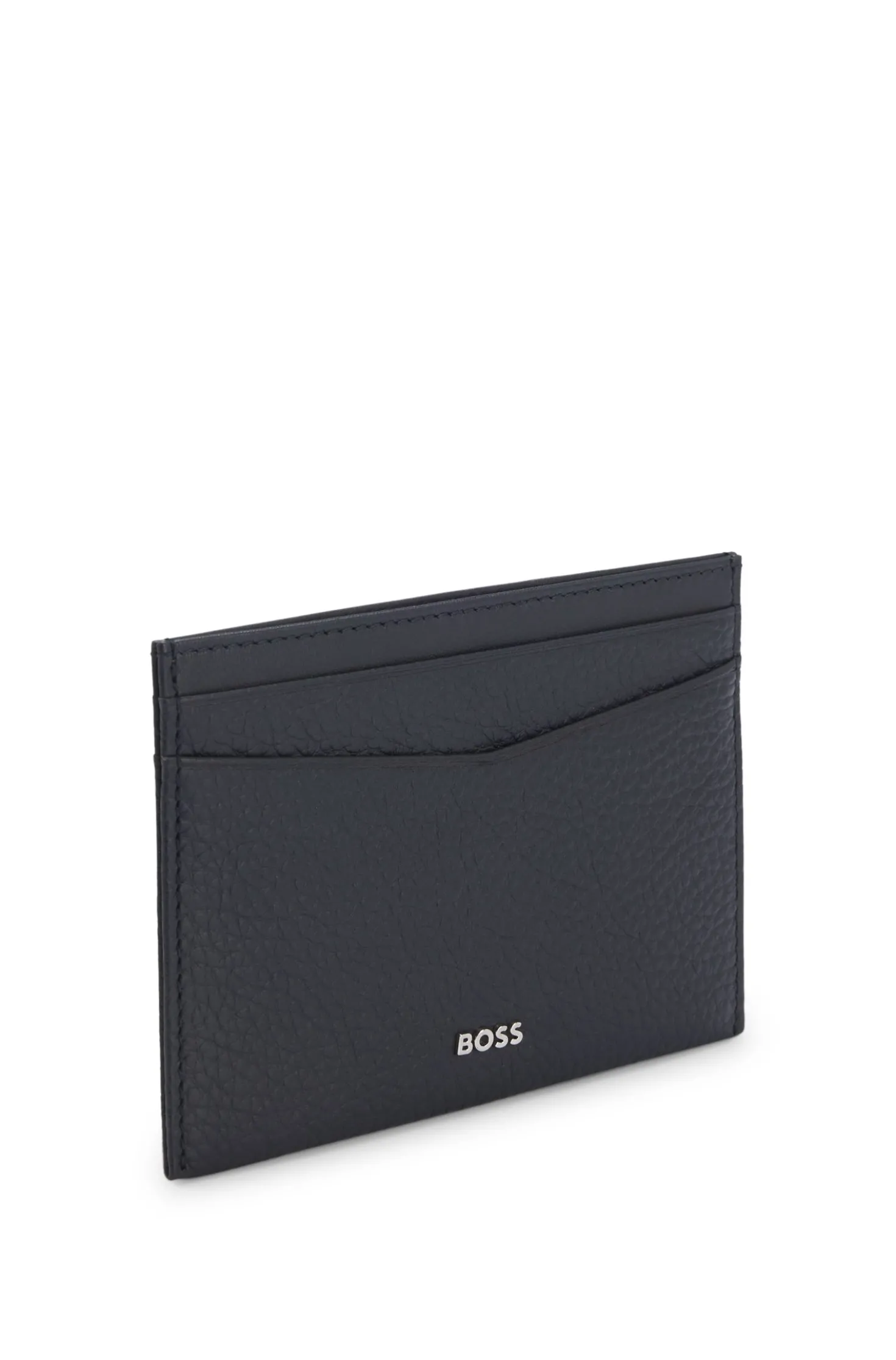 Grained-leather card holder with logo lettering