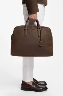 Grained-leather holdall with embossed logo